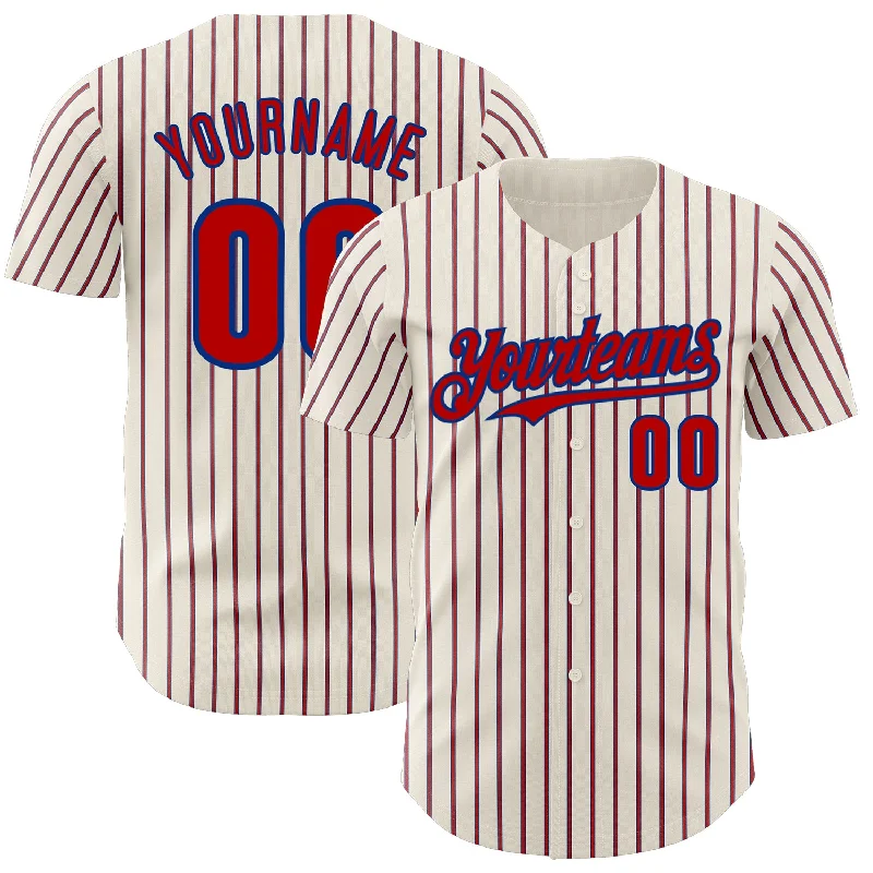 Baseball Jersey with Breathable Mesh for Ventilation-Custom Cream (Royal Red Pinstripe) Red-Royal Authentic Baseball Jersey