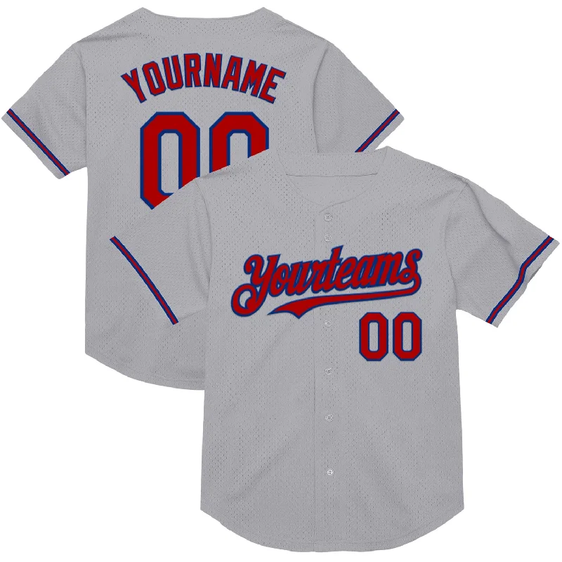 Baseball Jersey with Stylish Design for Professional Look-Custom Gray Red-Royal Mesh Authentic Throwback Baseball Jersey