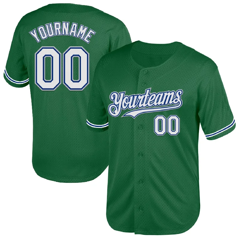 Baseball Jersey for Maximum Durability in Play-Custom Kelly Green Royal-Gray Mesh Authentic Throwback Baseball Jersey