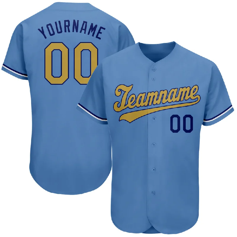 Baseball Jersey for Best Performance in Warm Weather-Custom Light Blue Old Gold-Royal Authentic Baseball Jersey