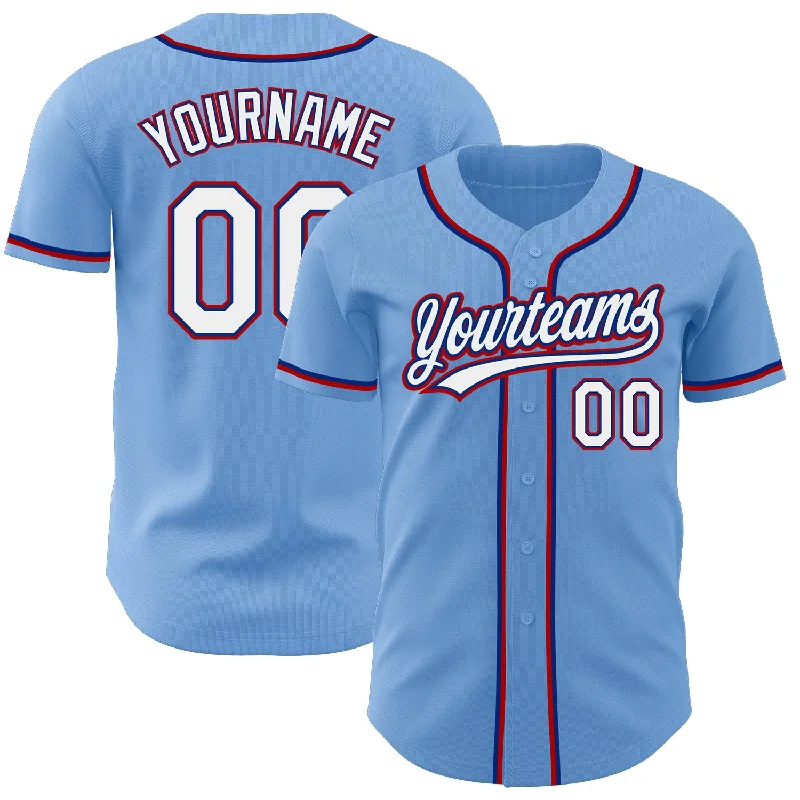 Baseball Jersey for Comfortable Play During Training-Custom Light Blue White Royal-Red Authentic Baseball Jersey