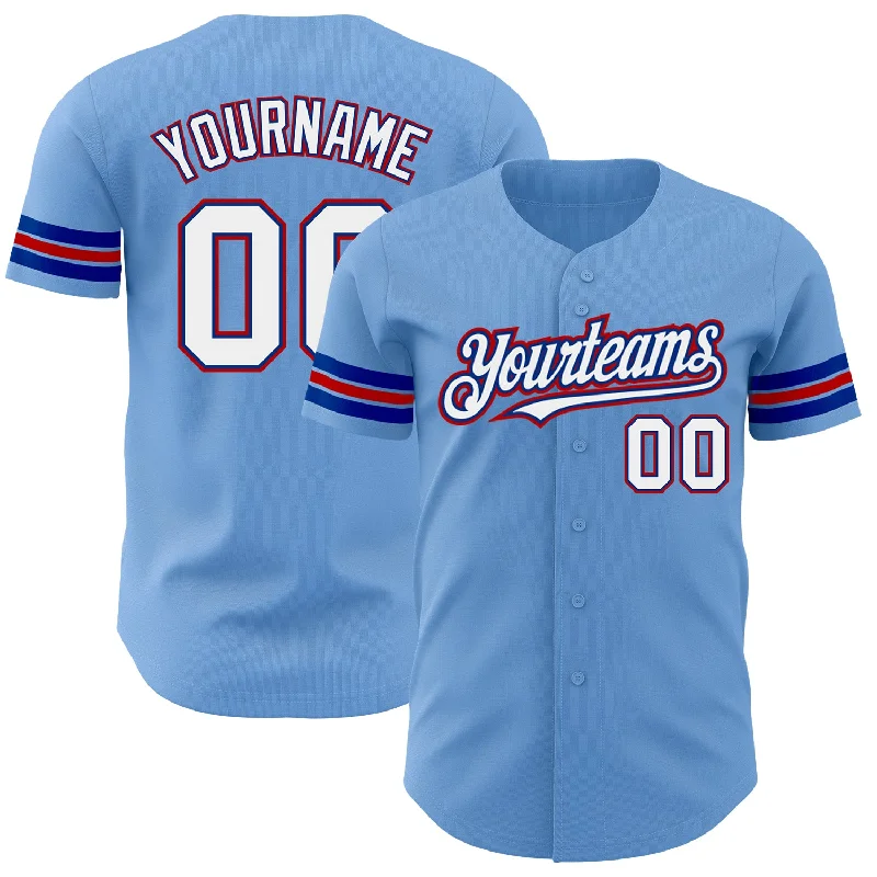 Baseball Jersey for Lightweight and Breathable Play-Custom Light Blue White Royal-Red Authentic Baseball Jersey