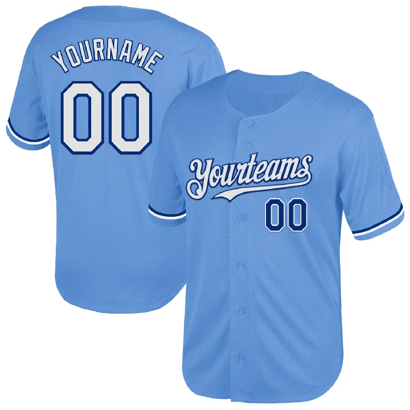 Baseball Jersey with Breathable Mesh for Ventilation-Custom Light Blue White-Royal Mesh Authentic Throwback Baseball Jersey