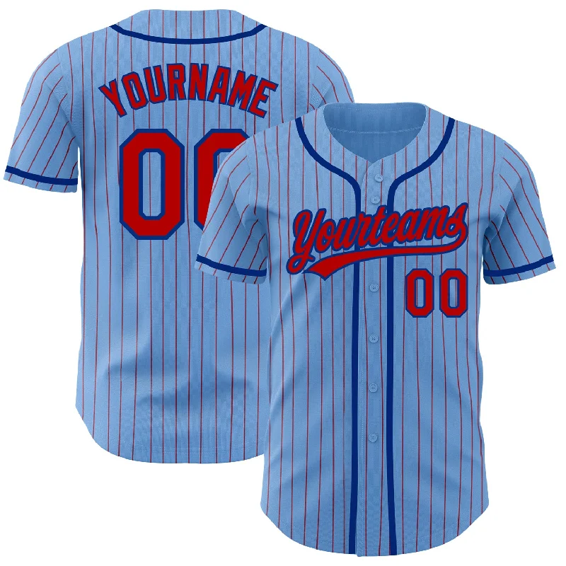 Baseball Jersey with Stylish Design and Practical Function-Custom Light Blue Red Pinstripe Royal Authentic Baseball Jersey