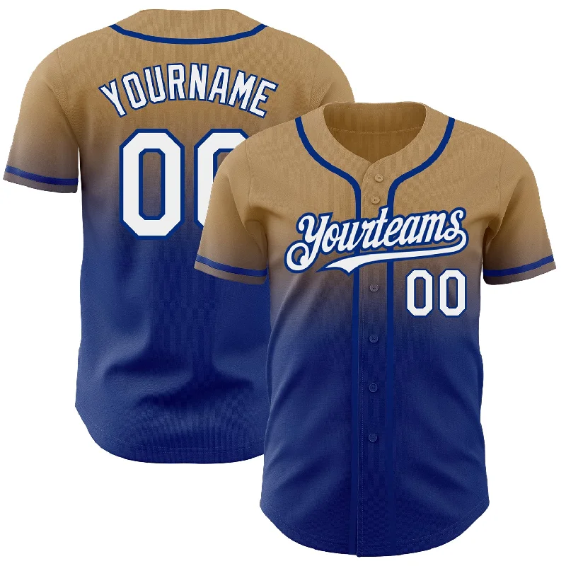 Baseball Jersey for Great Swing Freedom and Movement-Custom Old Gold White-Royal Authentic Fade Fashion Baseball Jersey