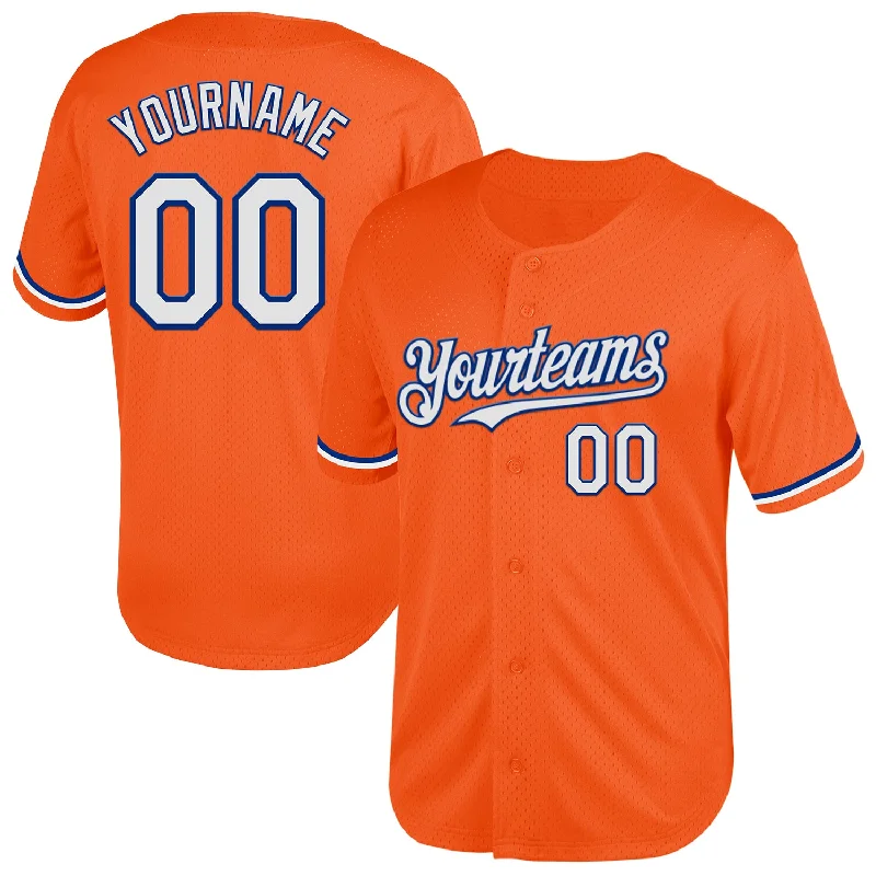 Baseball Jersey for Long-Lasting Comfort-Custom Orange White-Royal Mesh Authentic Throwback Baseball Jersey