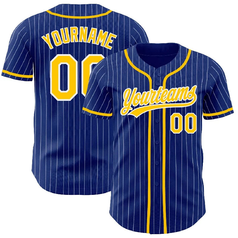 Baseball Jersey with Lightweight Design for Maximum Speed-Custom Royal White Pinstripe Gold Authentic Baseball Jersey