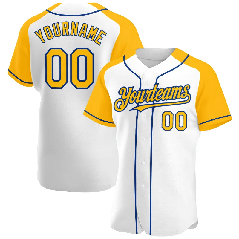 Baseball Jersey for Support and Flexibility-Custom White Gold-Royal Authentic Raglan Sleeves Baseball Jersey