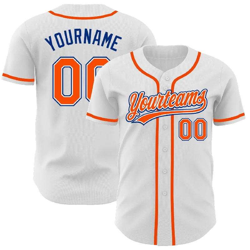 Baseball Jersey with Elastic Fit for Easy Movement-Custom White Orange-Royal Authentic Baseball Jersey