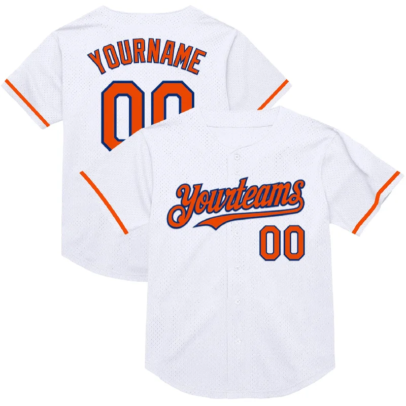 Baseball Jersey for Reliable Performance in All Games-Custom White Orange-Royal Mesh Authentic Throwback Baseball Jersey