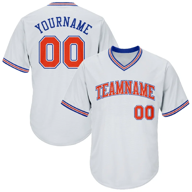 Baseball Jersey for Comfortable Swing and Batting Performance-Custom White Orange-Royal Authentic Throwback Rib-Knit Baseball Jersey Shirt