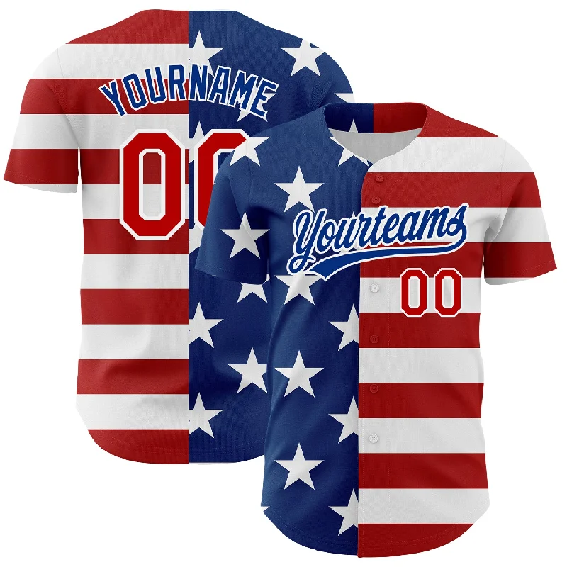 High-Quality Baseball Jersey for Performance-Custom White Red-Royal 3D American Flag Patriotic Authentic Baseball Jersey