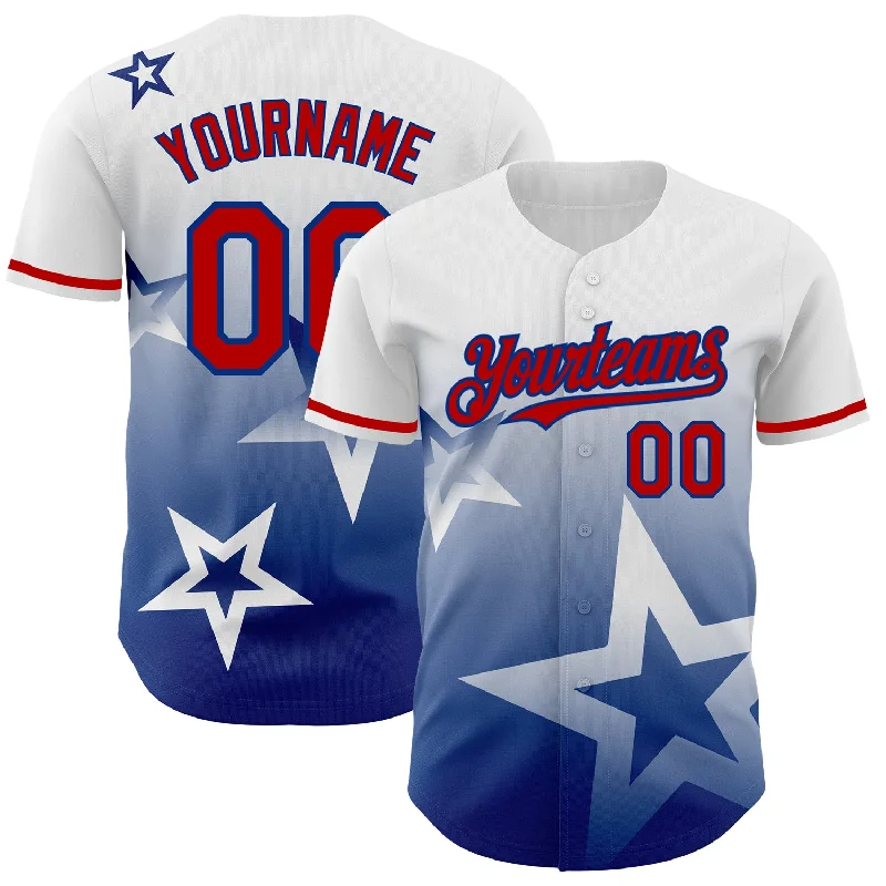 Baseball Jersey for Flexibility and Support During Play-Custom White Red-Royal 3D Pattern Design Gradient Style Twinkle Star Authentic Baseball Jersey