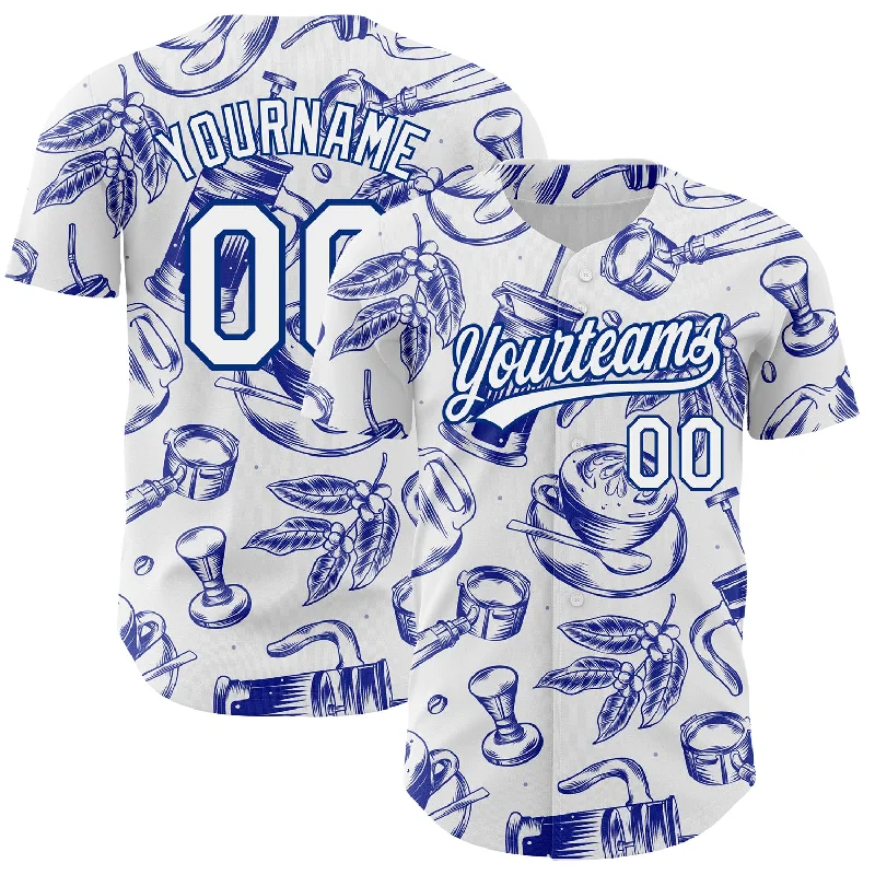 Baseball Jersey for Maximum Durability in Play-Custom White Royal 3D Pattern Design International Coffee Day Authentic Baseball Jersey