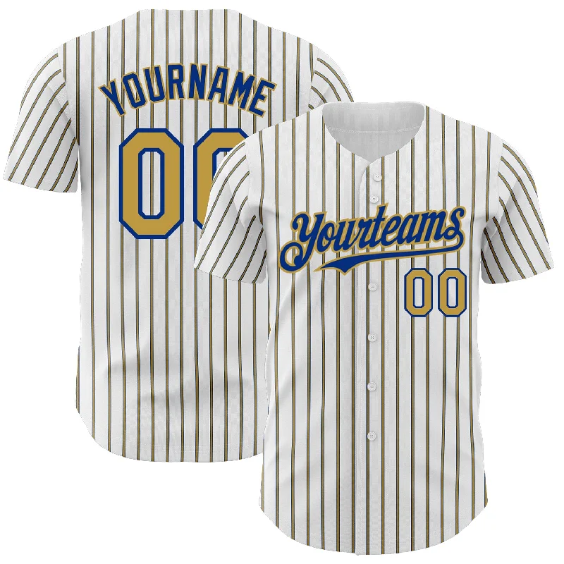 Baseball Jersey for All-Weather Comfort-Custom White (Royal Old Gold Pinstripe) Old Gold-Royal Authentic Baseball Jersey