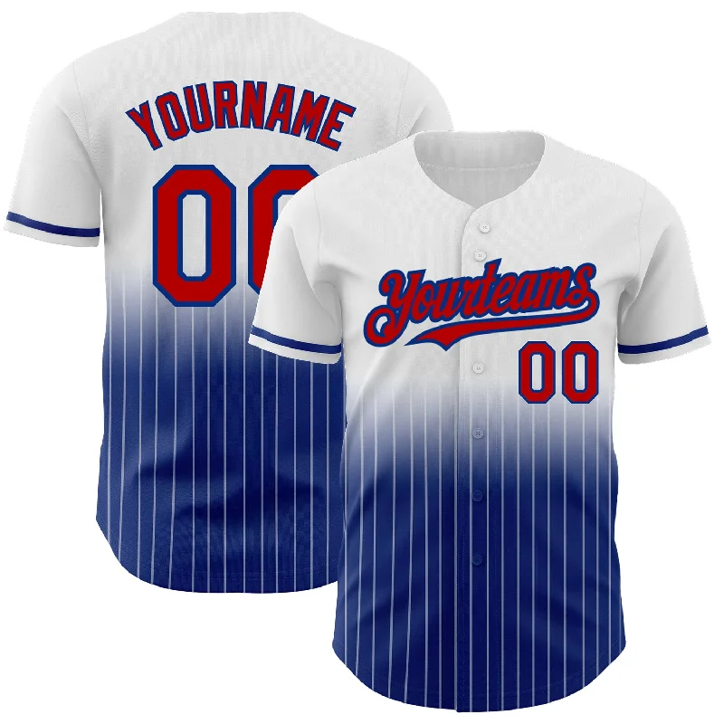 Baseball Jersey with Performance Technology for Comfort-Custom White Pinstripe Red-Royal Authentic Fade Fashion Baseball Jersey