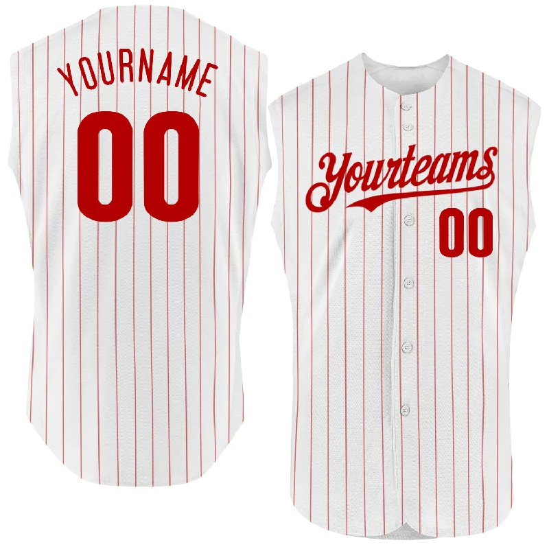 Baseball Jersey for Fast-Drying Fabric-Custom White Red Pinstripe Royal Authentic Sleeveless Baseball Jersey