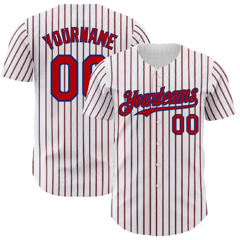 Baseball Jersey for Youth and Adult Players-Custom White (Royal Red Pinstripe) Red-Royal Authentic Baseball Jersey