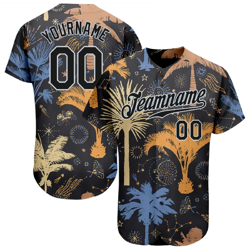 Baseball Jersey for Comfortable Fit and Look-Custom Black Silver 3D Pattern Design Hawaii Palm Trees Authentic Baseball Jersey