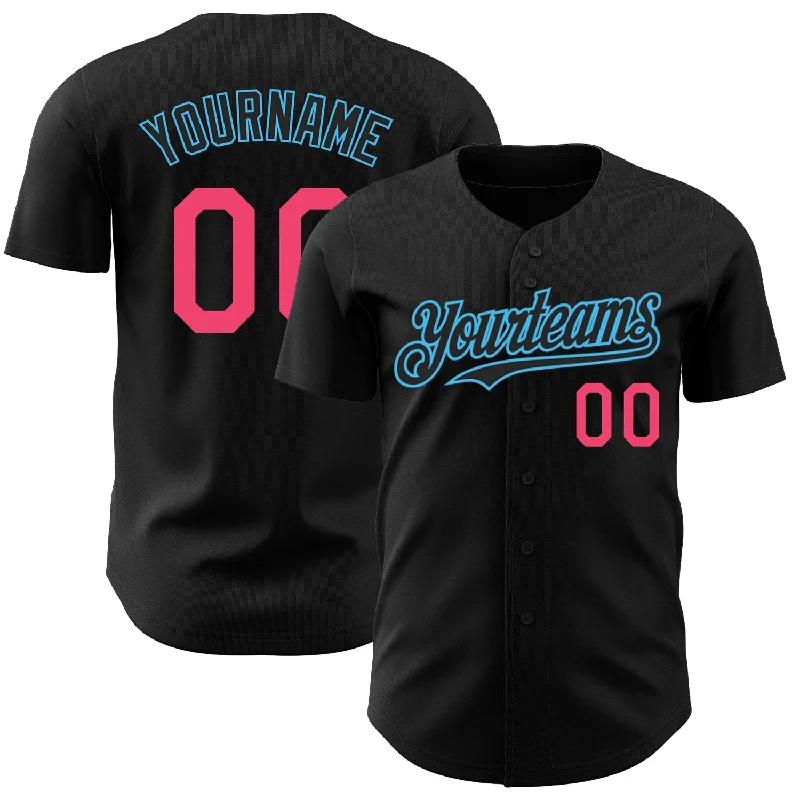 Baseball Jersey for Custom Names and Numbers-Custom Black Neon Pink-Sky Blue Authentic Baseball Jersey