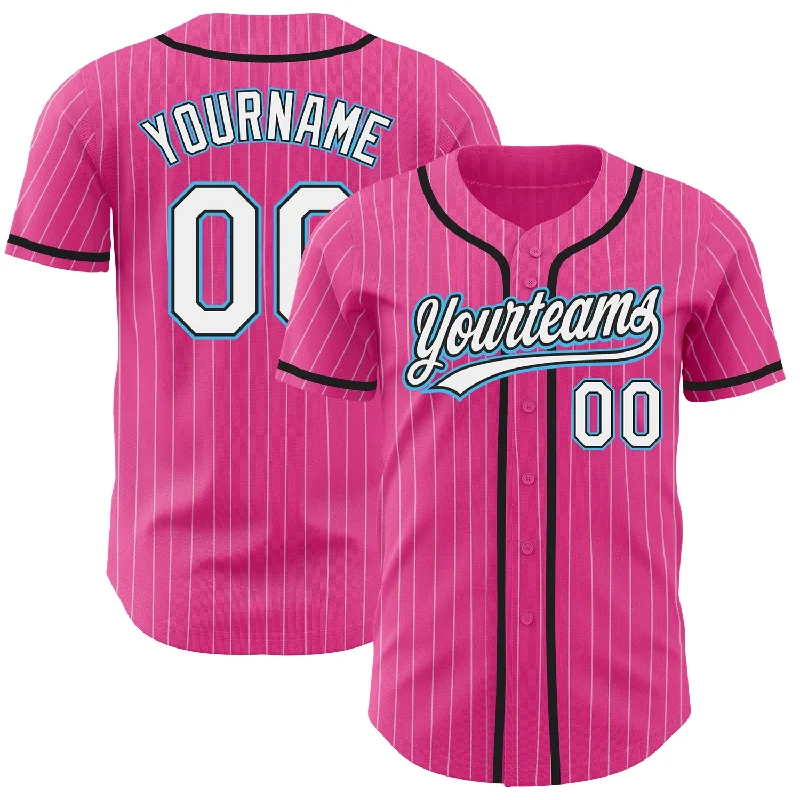 Baseball Jersey for Quick-Drying and Comfortable Play-Custom Pink White Pinstripe Sky Blue Authentic Baseball Jersey