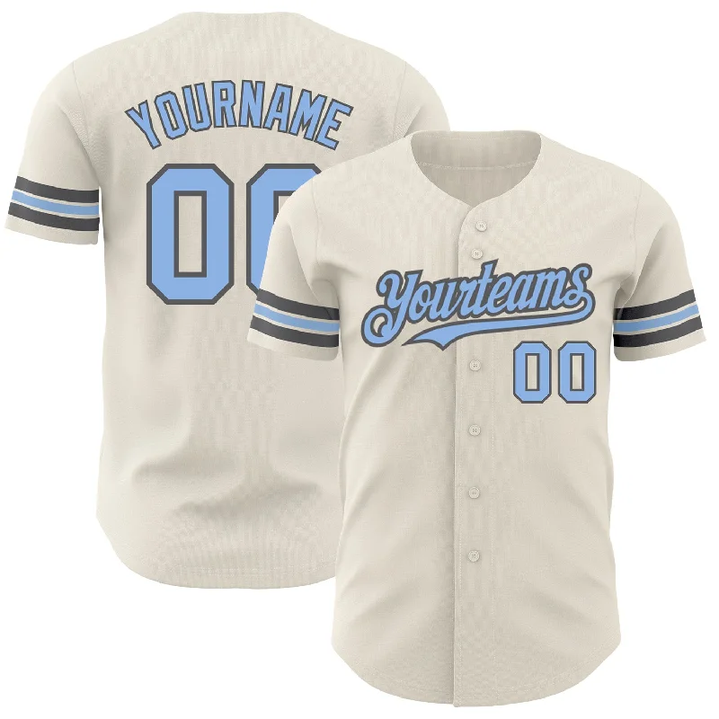 Baseball Jersey for Durable Play and Maximum Comfort-Custom Cream Light Blue-Steel Gray Authentic Baseball Jersey