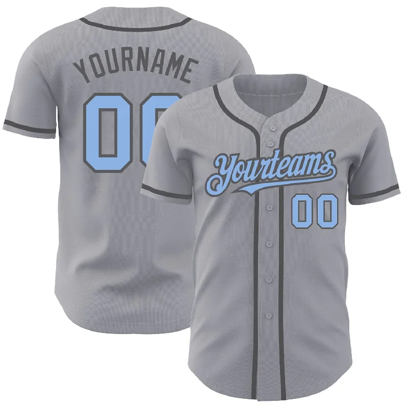 Baseball Jersey with Moisture-Wicking Technology-Custom Gray Light Blue-Steel Gray Authentic Baseball Jersey