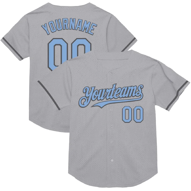 Baseball Jersey for Casual and Competitive Play-Custom Gray Light Blue-Steel Gray Mesh Authentic Throwback Baseball Jersey