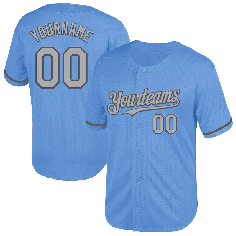 Baseball Jersey for Pro-Level Performance and Style-Custom Light Blue Gray-Steel Gray Mesh Authentic Throwback Baseball Jersey