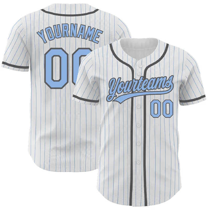 Baseball Jersey with Vented Panels for Cooling-Custom White Light Blue Pinstripe Light Blue-Steel Gray Authentic Baseball Jersey