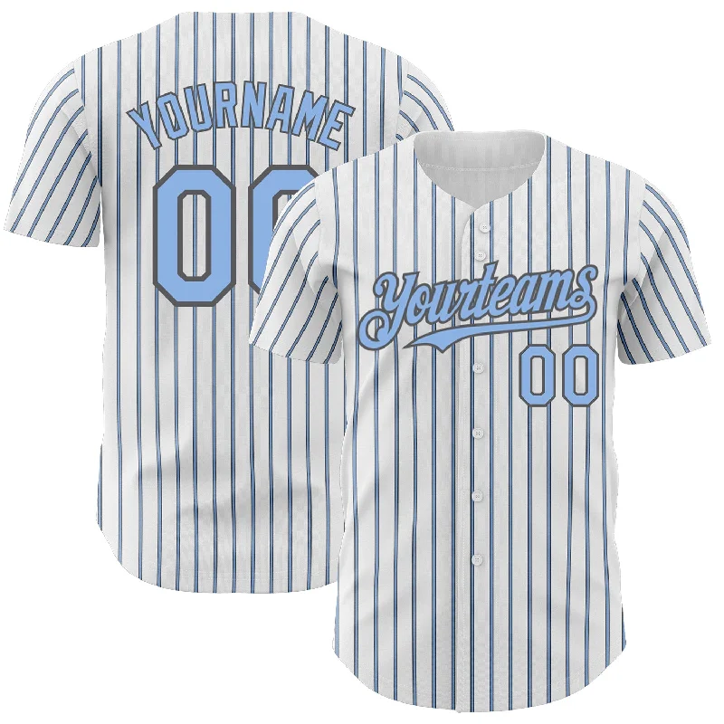 Baseball Jersey for Outdoor and Indoor Games-Custom White (Steel Gray Light Blue Pinstripe) Light Blue-Steel Gray Authentic Baseball Jersey