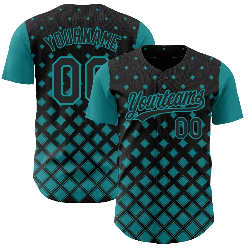 Baseball Jersey for Soft, Comfortable Play-Custom Black Teal 3D Pattern Design Geometric Shapes Authentic Baseball Jersey