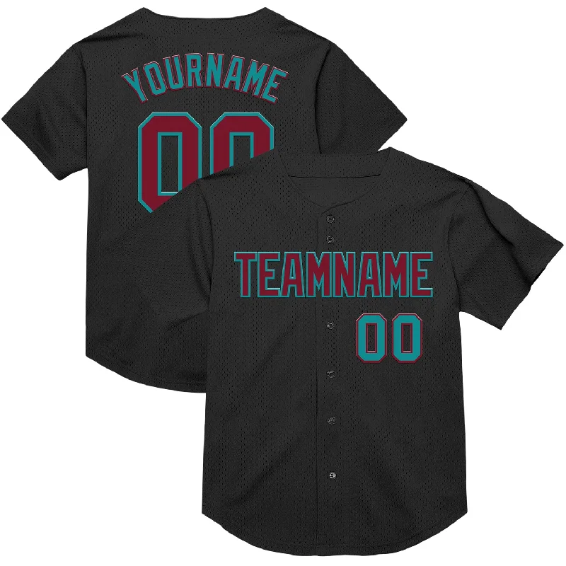 Baseball Jersey for Comfortable, Cool Performance-Custom Black Crimson-Teal Mesh Authentic Throwback Baseball Jersey