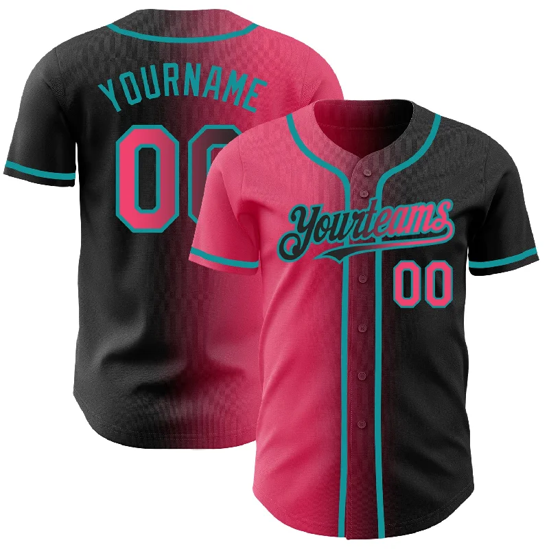 Baseball Jersey with Moisture-Wicking Technology for Comfort-Custom Black Neon Pink-Teal Authentic Gradient Fashion Baseball Jersey