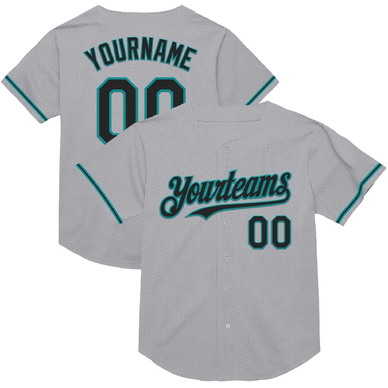 Baseball Jersey for Maximum Comfort During Long Games-Custom Gray Black-Teal Mesh Authentic Throwback Baseball Jersey