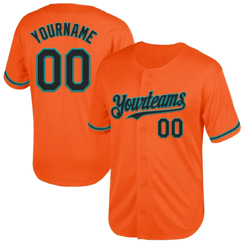 Baseball Jersey for Training and Matches-Custom Orange Black-Teal Mesh Authentic Throwback Baseball Jersey