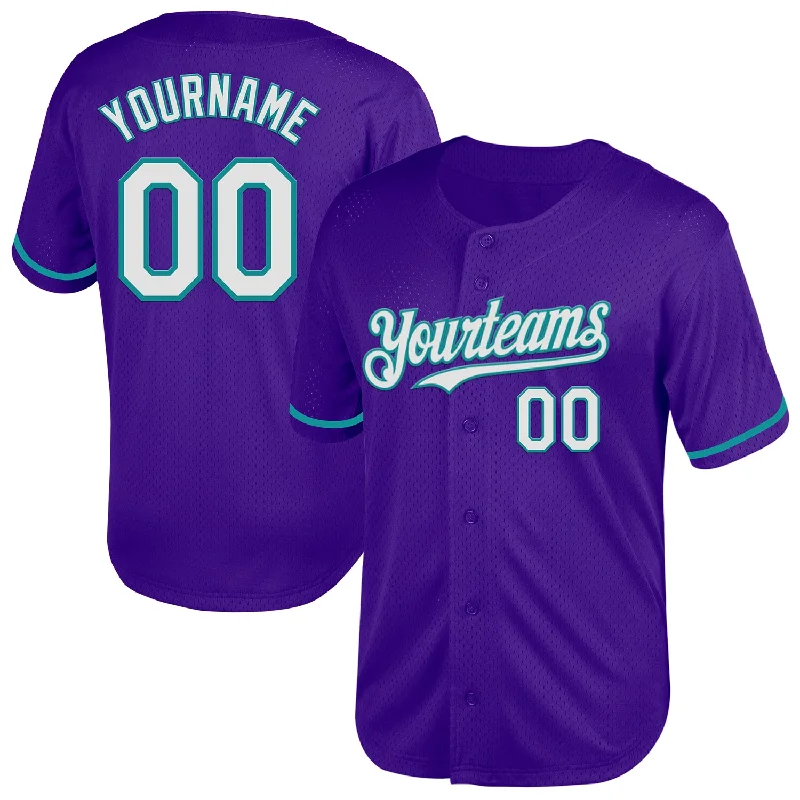 Baseball Jersey for Team Performance and Style-Custom Purple White-Teal Mesh Authentic Throwback Baseball Jersey