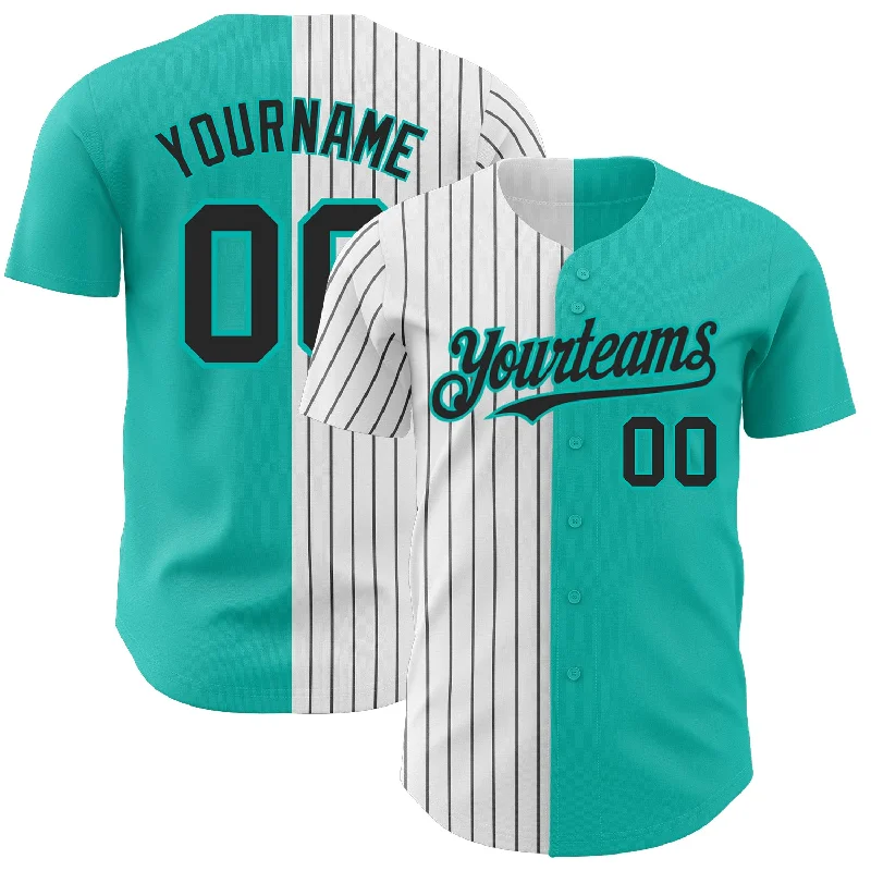 Baseball Jersey for Consistent Comfort During Play-Custom Aqua White-Black Pinstripe Authentic Split Fashion Baseball Jersey