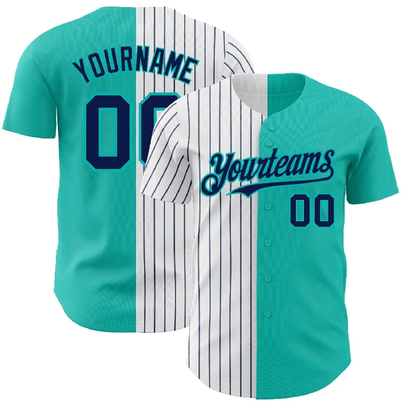 Baseball Jersey for Maximum Performance and Breathability-Custom Aqua White-Navy Pinstripe Authentic Split Fashion Baseball Jersey