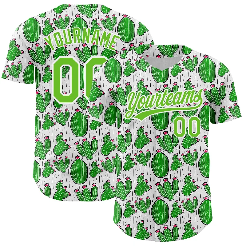 Baseball Jersey with High-Quality Material-Custom White Aurora Green 3D Pattern Design Cactus Festival Authentic Baseball Jersey