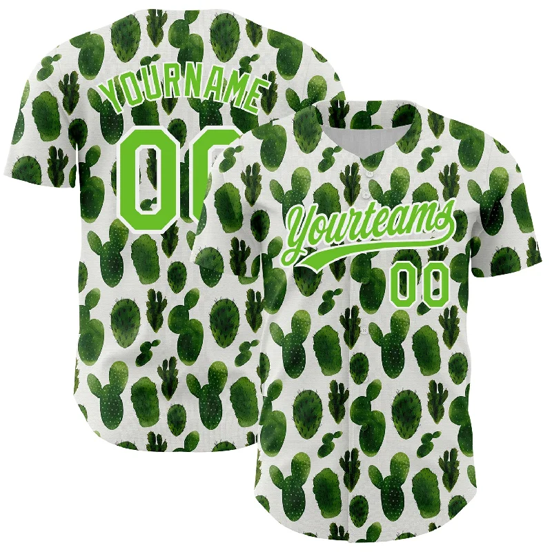 Baseball Jersey for Fast-Paced Games-Custom White Aurora Green 3D Pattern Design Cactus Festival Authentic Baseball Jersey