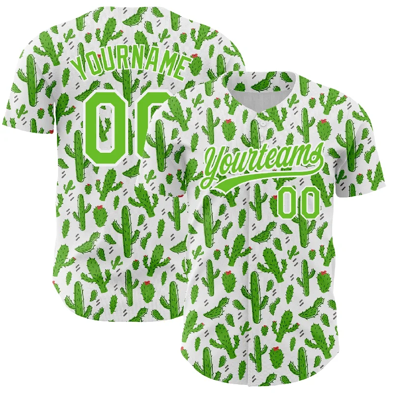 Baseball Jersey for Maximum Durability-Custom White Aurora Green 3D Pattern Design Cactus Festival Authentic Baseball Jersey