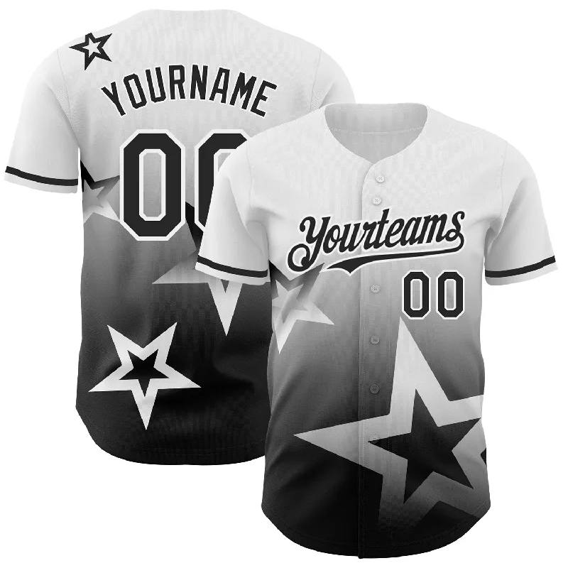 Baseball Jersey for Quick-Drying and Comfortable Play-Custom White Black 3D Pattern Design Gradient Style Twinkle Star Authentic Baseball Jersey