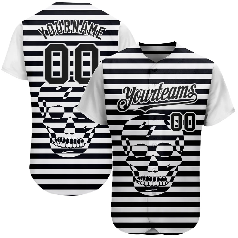 Baseball Jersey with Stretchable Fabric for Comfort and Support-Custom White Black 3D Skull Fashion Authentic Baseball Jersey