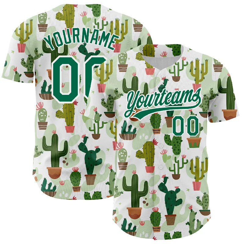 Baseball Jersey for Perfect Fit and Performance-Custom White Kelly Green 3D Pattern Design Cactus Festival Authentic Baseball Jersey