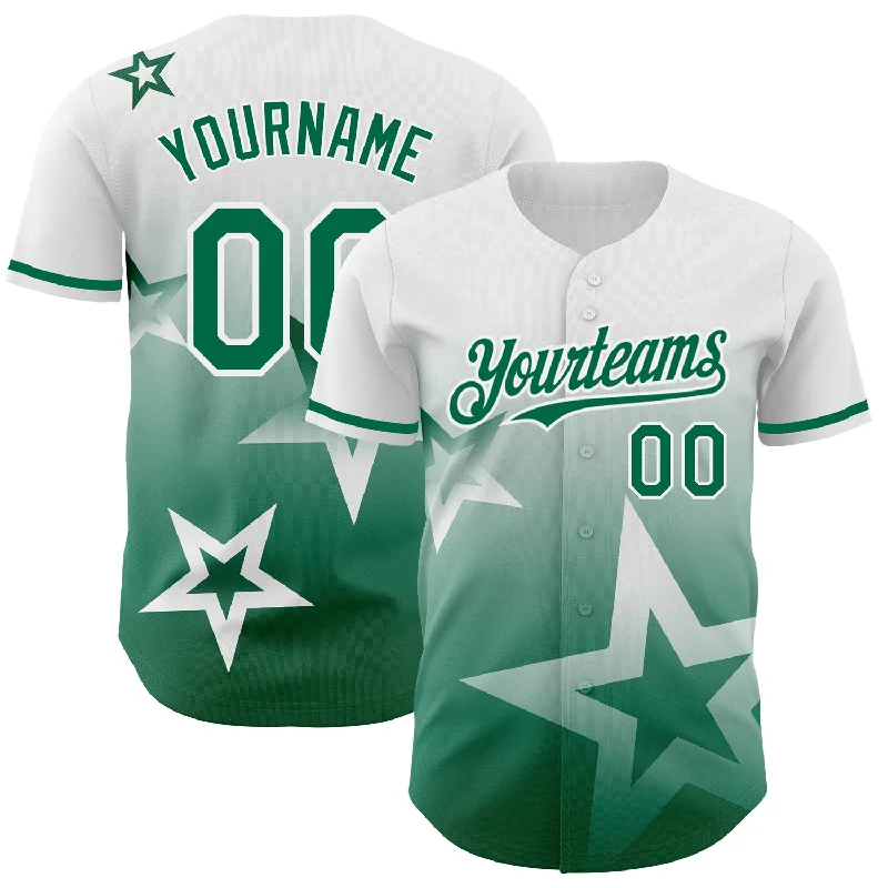 Baseball Jersey for Custom Team Designs-Custom White Kelly Green 3D Pattern Design Gradient Style Twinkle Star Authentic Baseball Jersey