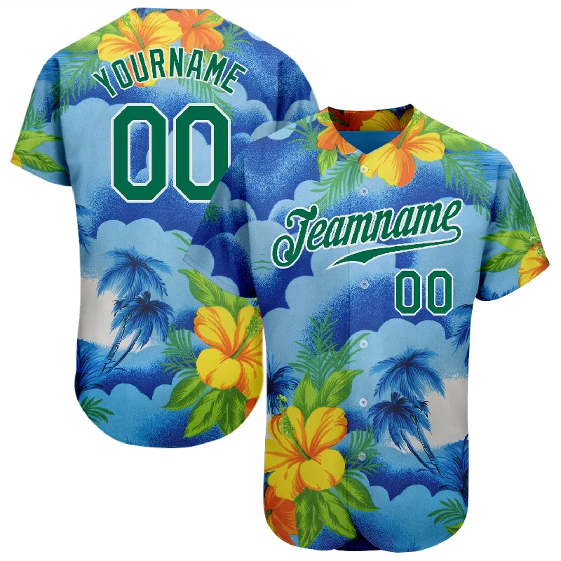 Baseball Jersey for Enhanced Speed and Agility-Custom White Kelly Green 3D Pattern Design Beach Hawaii Palm Trees And Flowers Authentic Baseball Jersey