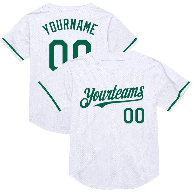 Baseball Jersey for Easy Fit and Quick Movement-Custom White Kelly Green Mesh Authentic Throwback Baseball Jersey