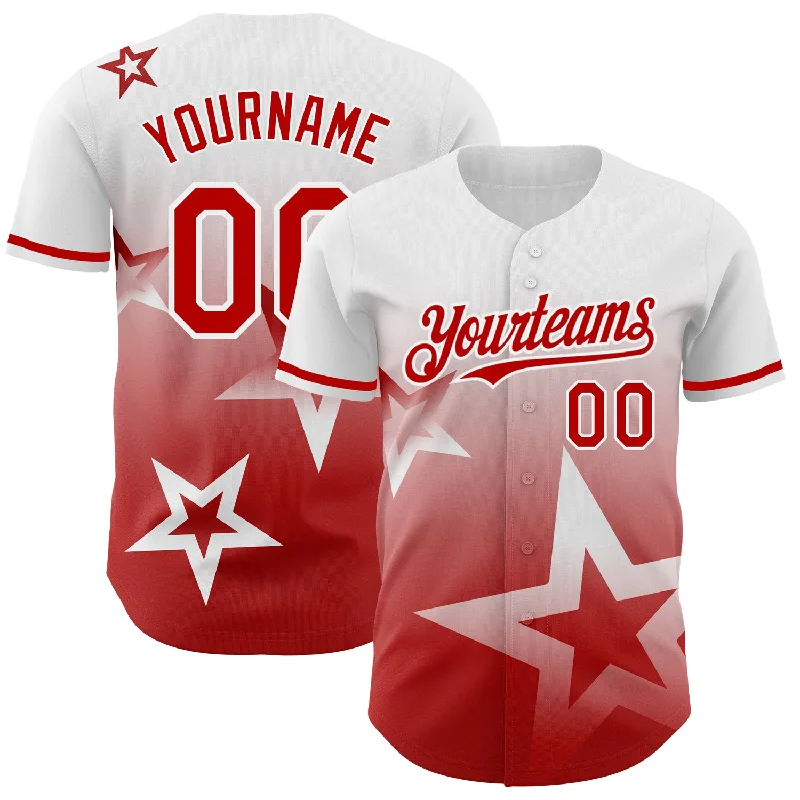 Baseball Jersey for Athletic Fit and Style-Custom White Red 3D Pattern Design Gradient Style Twinkle Star Authentic Baseball Jersey