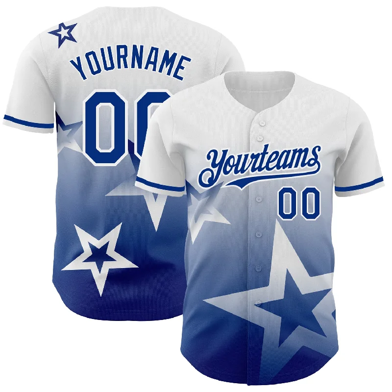 Baseball Jersey for Breathable Fabric and Soft Fit-Custom White Royal 3D Pattern Design Gradient Style Twinkle Star Authentic Baseball Jersey